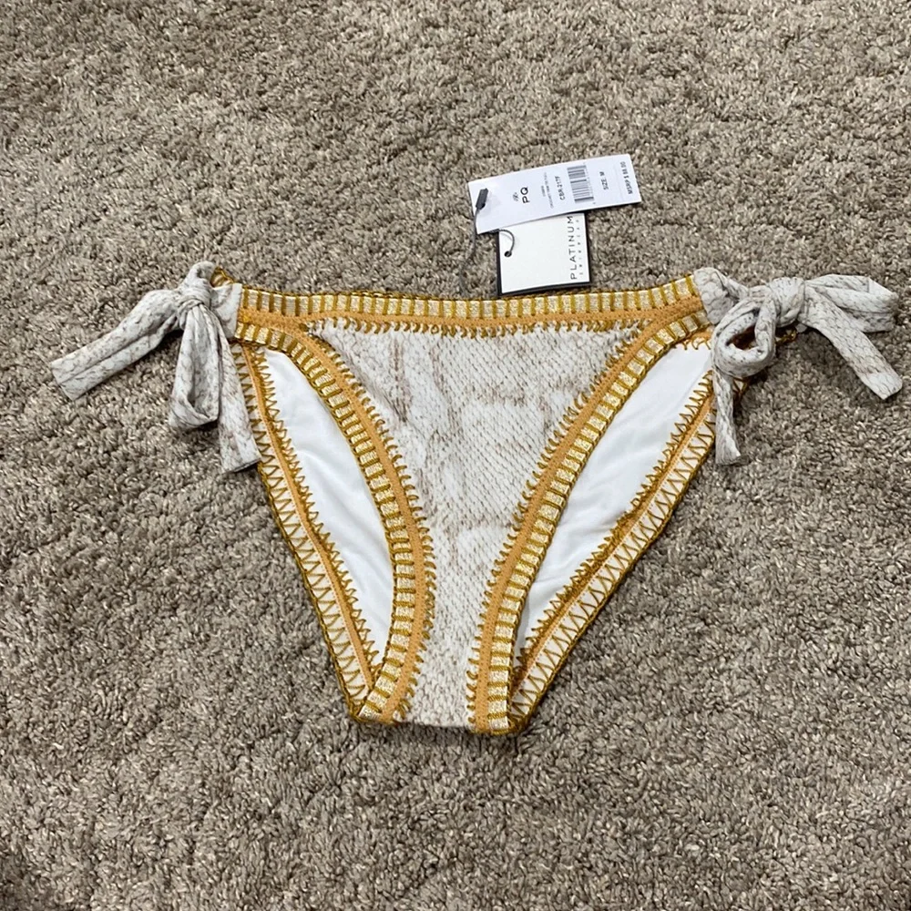 White & Gold Crochet-Trim Bikini Set - Women Swim